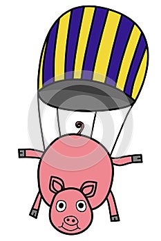 Parachuting pig doodle style