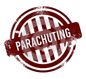 Parachuting - red round grunge button, stamp