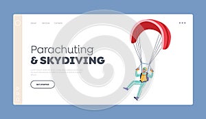 Parachuting and Skydiving Sport Landing Page Template. Paragliding, Parachute Jumping Extreme, Skydiver Parachutist