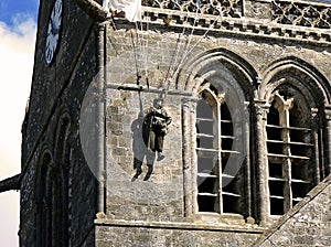 Parachutist in bell tower, Normandy photo