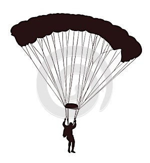 Parachutist in flight silhouette.