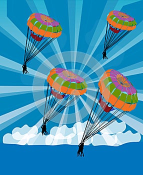 Parachutist glide in the sky