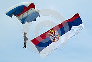 Parachutist with Serbian flag