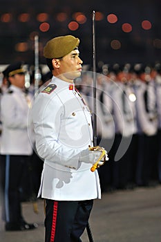 Parade Commander standing at attention during NDP