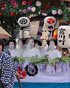 Parade of flowery Geisha girls at Gion festival