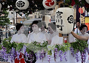 Parade of flowery Geisha girls at Gion festival