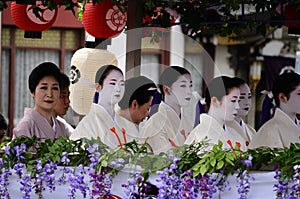 Parade of flowery Geisha girls at Gion festival