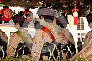 Parade of flowery Geisha girls, Kyoto Japan.