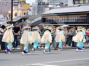 Parade of flowery girls at Gion festival, Kyoto Japan