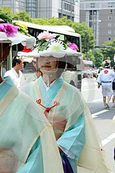 Parade of flowery girls at Gion festival, Kyoto Japan