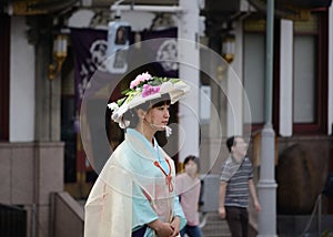 Parade of flowery girls at Gion festival, Kyoto Japan