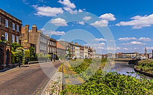 A parade of Georgian buildings on the North Brink beside the River Nene in Wisbech, Cambridgeshire