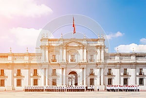 Parade near La Moneda Palace Palacio de La Moneda in Santiago photo