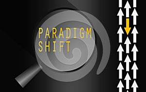 Paradigm shift word with yellow arrow