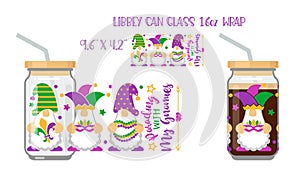 Parading with my Gnomies. Mardi Gras concept with libby glass can mockup