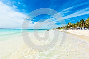 Paradise Beach (also known for Playa Paraiso) at sunny summer day - beautiful and tropical caribbean coast at Tulum in Quintana