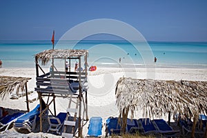 Paradise beach in Cayo Santa Maria, Cuba. View of a perfect desert coast with white sand and blue turquoise sea