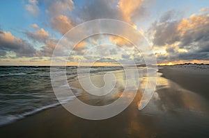 Paradise beach with clear water during sunset