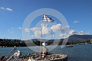 Paradise beach of Gouvia with crystal clear azure water in Corfu, Ionian island, Greece