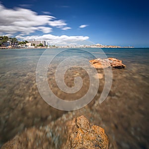 Paradise beach in Ibiza island with blue sky