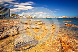 Paradise beach in Ibiza island with blue sky