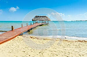 Paradise beach in Placencia, tropical coast of Belize, Caribbean Sea, Central America