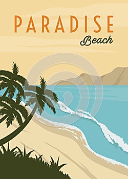 paradise beach poster vintage vector illustration design. seascape background vintage poster illustration design