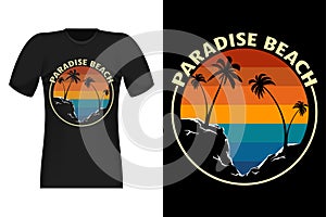 Paradise Beach Silhouette Vintage Retro T-Shirt Design