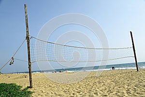 A  paradise beach volleyball net  from India. Varkala. Kerala. top angle view.