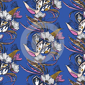 Paradise birds seamless eastern pattern