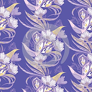 Paradise birds seamless eastern pattern