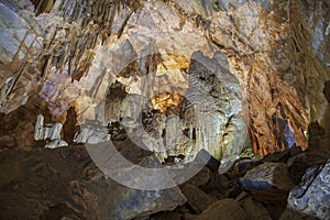 Paradise Cave Thien Duong Cave, Vietnam. Stolctites and stologmites in a paradise cave at Phong Nha-Ke Bang National