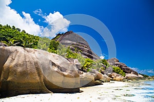 Amazing tropical beach Anse Source d`Argent with granite boulders on La Digue Island, Seychelles photo