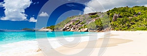 Amazing tropical beach with granite boulders on Grande Soeur Island, Seychelles photo