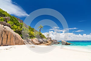 Amazing tropical beach with granite boulders on Grande Soeur Island, Seychelles photo