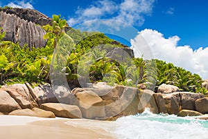 Amazing tropical beach with granite boulders on Grande Soeur Island, Seychelles photo