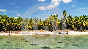 Paradise island in the Caribbean sea. Panoramic view of tropical exotic wild beach