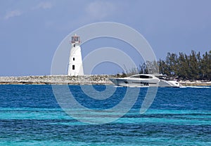 Paradise Island Lighthouse And A Yacht