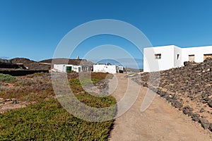 Paradise island of Lobos, near Fuerteventura, Canary Islands. Path that leads to a small town and a beautiful beach