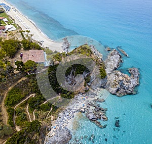 Paradise of the sub, beach with promontory overlooking the sea. Zambrone, Calabria, Italy