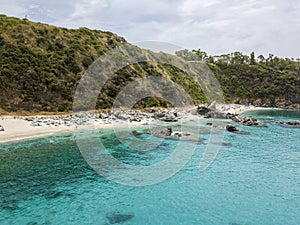 Paradise of the sub, beach with promontory overlooking the sea. Zambrone, Calabria, Italy