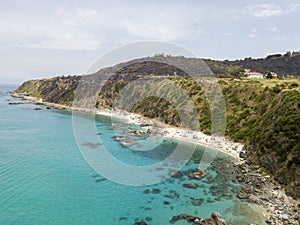 Paradise of the sub, beach with promontory overlooking the sea. Zambrone, Calabria, Italy