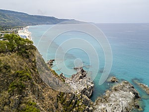 Paradise of the sub, beach with promontory overlooking the sea. Zambrone, Calabria, Italy