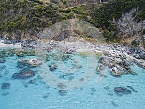 Paradise of the sub, beach with promontory overlooking the sea. Zambrone, Calabria, Italy