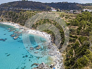 Paradise of the sub, beach with promontory overlooking the sea. Zambrone, Calabria, Italy