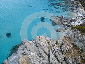 Paradise of the sub, beach with promontory overlooking the sea. Zambrone, Calabria, Italy