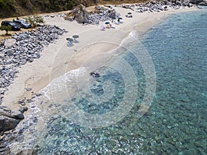 Paradise of the sub, beach with promontory overlooking the sea. Zambrone, Calabria, Italy. Aerial view