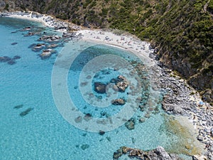 Paradise of the sub, beach with promontory overlooking the sea. Zambrone, Calabria, Italy. Aerial view