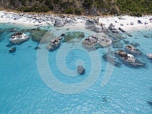 Paradise of the sub, beach with promontory overlooking the sea. Zambrone, Calabria, Italy. Aerial view