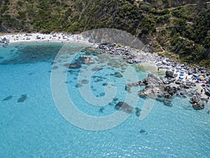 Paradise of the sub, beach with promontory overlooking the sea. Zambrone, Calabria, Italy. Aerial view